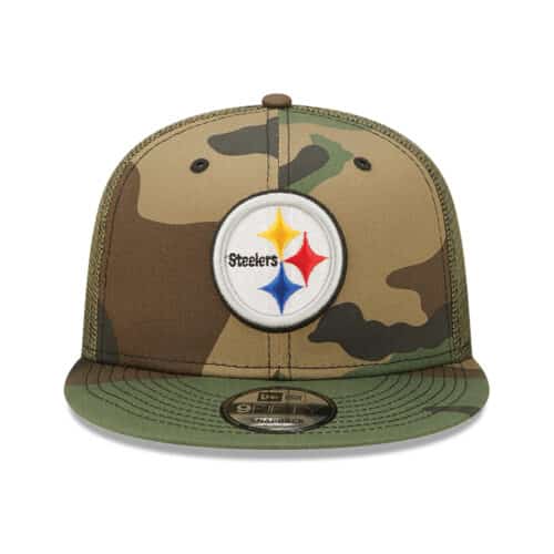 New Era 9Fifty Pittsburgh Steelers Camo Trucker Snapback Hat Camo Front