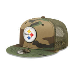 New Era 9Fifty Pittsburgh Steelers Camo Trucker Snapback Hat Camo Left Front
