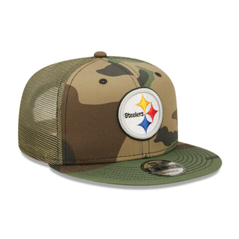 New Era 9Fifty Pittsburgh Steelers Camo Trucker Snapback Hat Camo Right Front