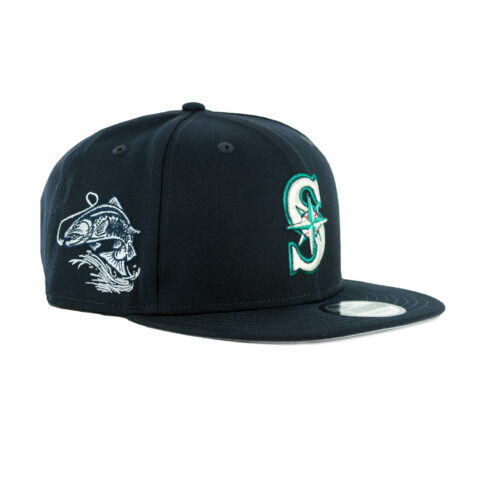 New Era 9Fifty Seattle Mariners Fish Graphic Snapback Hat Dark Navy Right Front