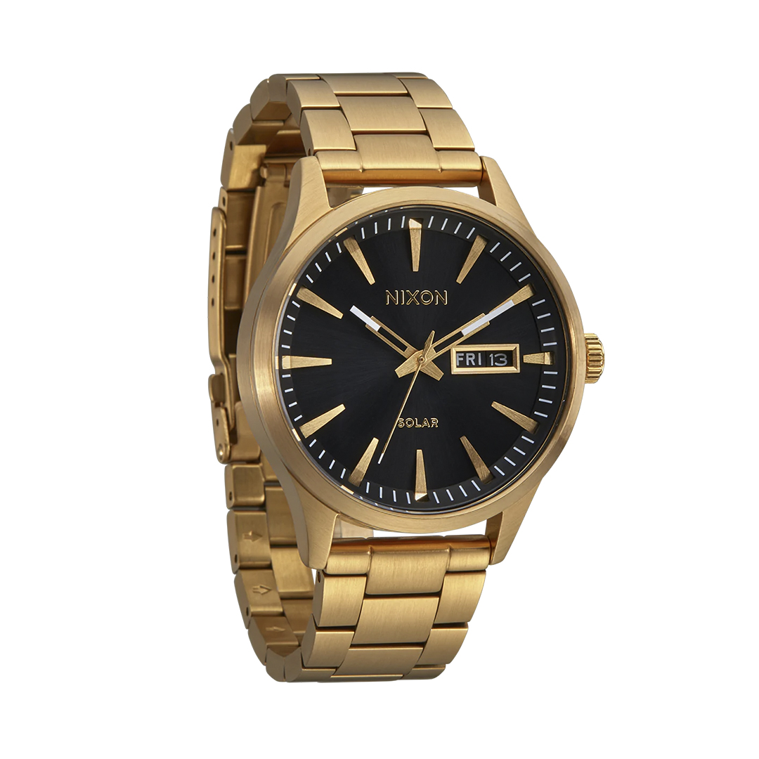 Nixon Sentry Solar Stainless Steel Watch All Gold Black
