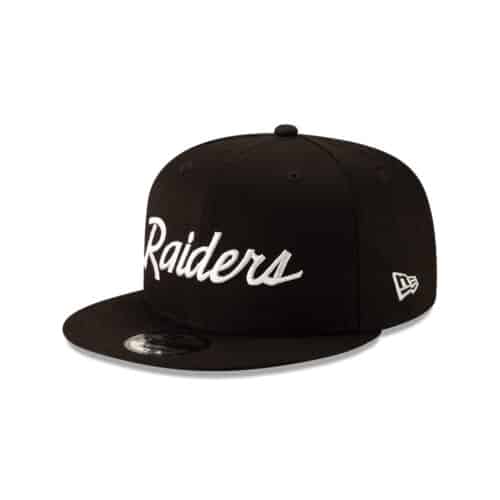 New Era 9Fifty Oakland Raiders Script Basic Black White Snapback Hat Left Front