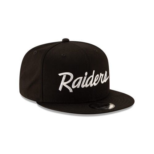 New Era 9Fifty Oakland Raiders Script Basic Black White Snapback Hat Right Front