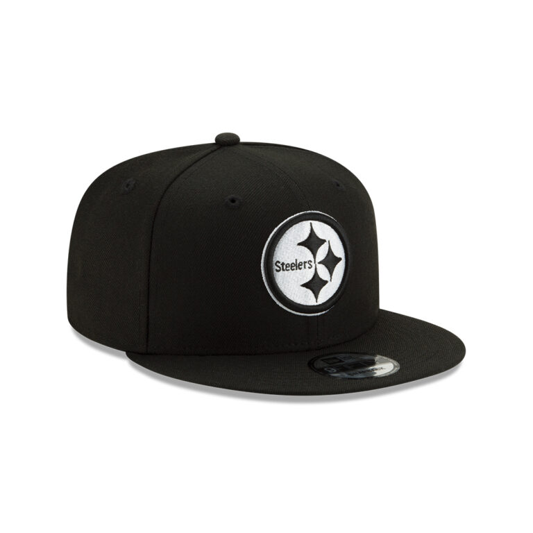 New Era 9Fifty Pittsburgh Steelers Black White Snapback Hat Right Front New Era 9Fifty Pittsburgh Steelers Black White Snapback Hat Right Front