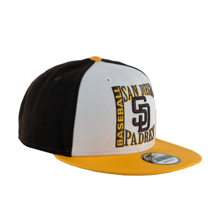 New Era 9Fifty San Diego Padres Retro Sport Snapback Hat Burnt Wood Brown Yellow Right Front New Era 9Fifty San Diego Padres Retro Sport Snapback Hat Burnt Wood Brown Yellow Right Front
