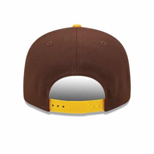 New Era 9Fifty San Diego Padres Team Script Snapback Hat Burnt Wood Brown Yellow Back