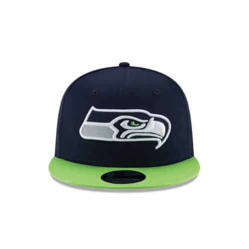 New Era 9Fifty Seattle Seahawks League Basic Two Tone College Navy Blue Action Green Snapback Hat Front