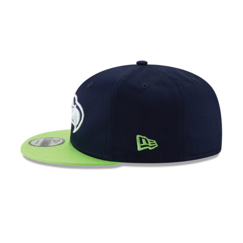 New Era 9Fifty Seattle Seahawks League Basic Two Tone College Navy Blue Action Green Snapback Hat Left