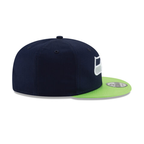 New Era 9Fifty Seattle Seahawks League Basic Two Tone College Navy Blue Action Green Snapback Hat Right