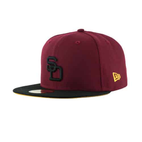 New Era x Billion Creation x Rally Caps 59Fifty San Diego Padres Montezuma Cardinal Red Black Gold Fitted Hat 2