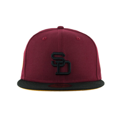 New Era x Billion Creation x Rally Caps 59Fifty San Diego Padres Montezuma Cardinal Red Black Gold Fitted Hat 3