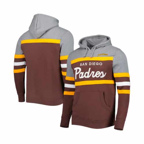 Mitchell & Ness San Diego Padres Headcoach Hoodie Brown Front Back