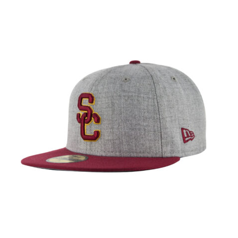 New Era 59Fifty University of Southern California Trojans Patch Heather Grey Light Burgundy 1