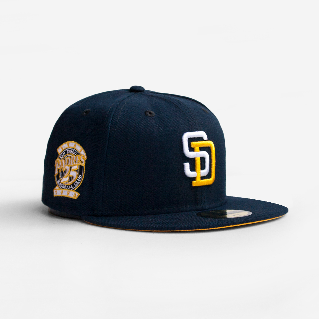 New Era x Billion Creation x Rally Caps 59Fifty San Diego Padres Geisel Dark Navy White Gold Fitted Hat Landing Page 1