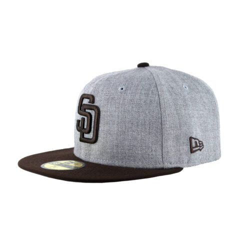New Era 59Fifty San Diego Padres Patch Heather Grey Burnt Wood Brown Fitted Hat Left Front