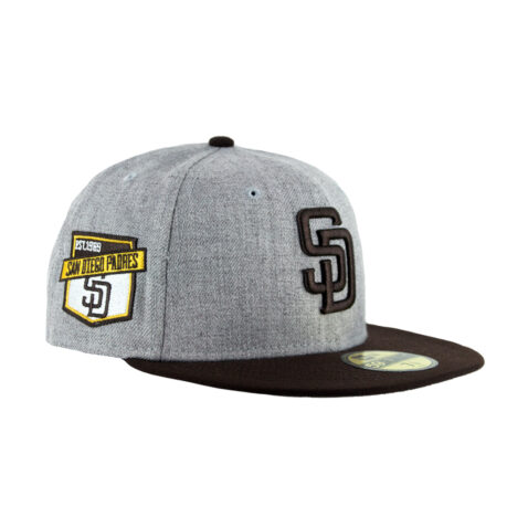 New Era 59Fifty San Diego Padres Patch Heather Grey Burnt Wood Brown Fitted Hat Right Front