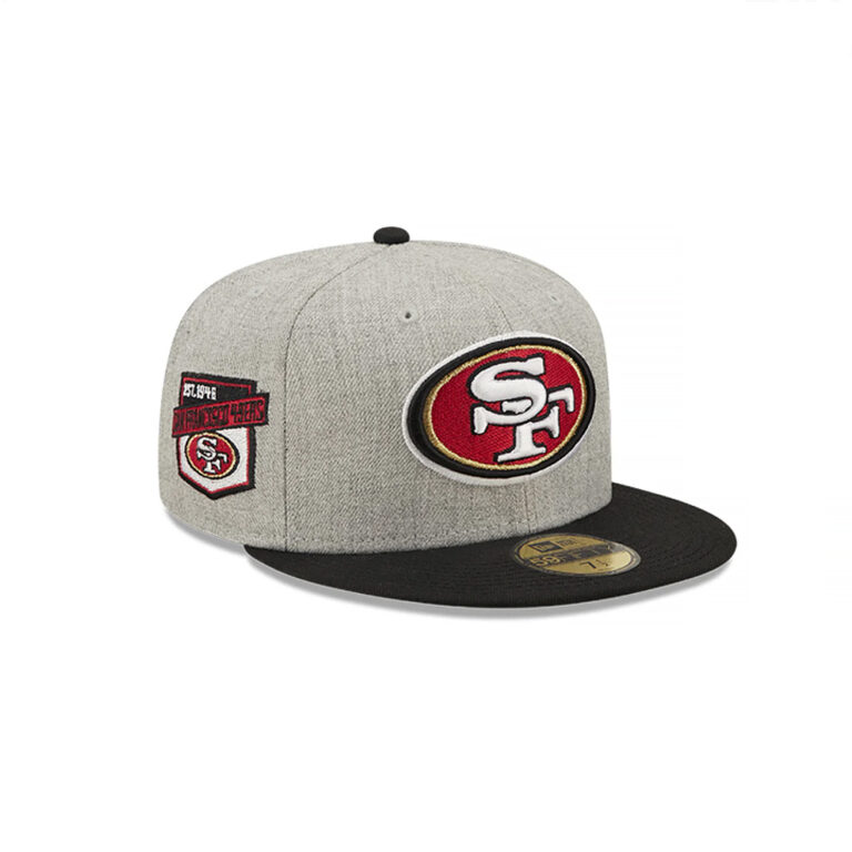 New Era 59Fifty San Francisco 49ers Logo Patch Fitted Hat Heather Gray Black Right Front New Era 59Fifty San Francisco 49ers Logo Patch Fitted Hat Heather Gray Black Right Front