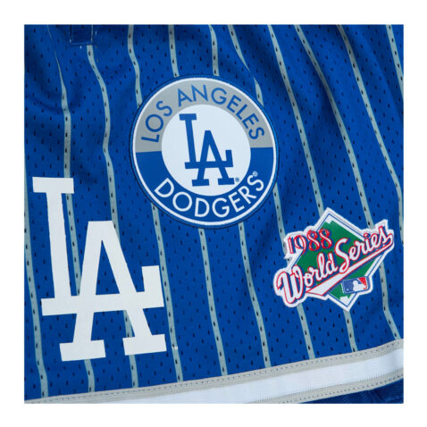 Mitchell & Ness Los Angeles Dodgers City Collection Shorts Royal Blue Logo Close Up