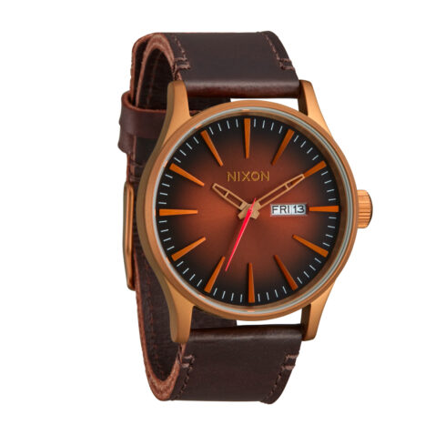 Nixon Sentry Leather Watch Bronze Black Right Front