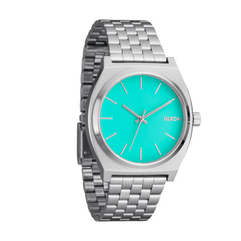 Nixon Time Teller Watch Silver Turquoise Right Left