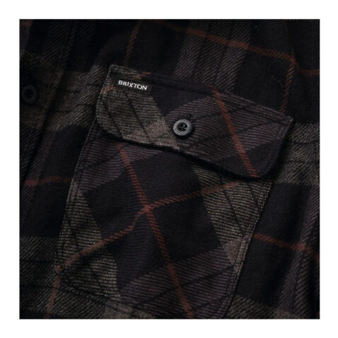 Brixton Bowery Long Sleeve Flannel Black Charcoal Close Up