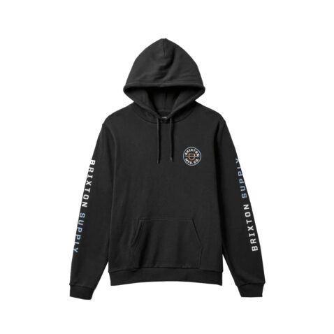 Brixton Crest Hood Pullover Black Dusty Blue Burnt Red