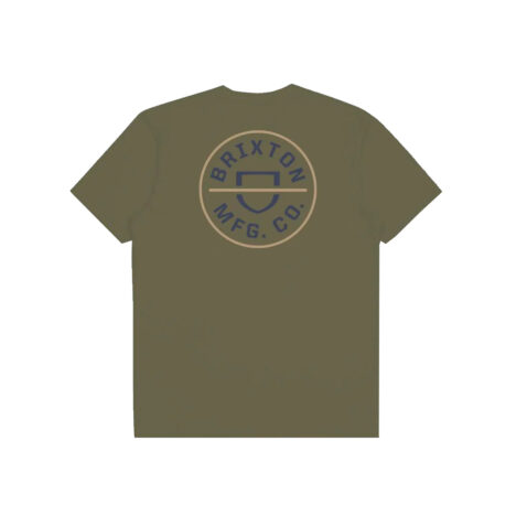 Brixton Crest II Short Sleeve T-Shirt Olive Surplus Washed Navy Sand Back