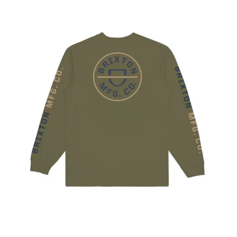 Brixton Crest LS STT Short Sleeve T-Shirt Olive Surplus Washed Navy Sand Back