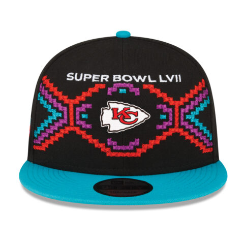 New Era 9Fifty Kansas City Chiefs Super bowl LVII Participation Snapback Turquoise Blue Adjustable Hat Front