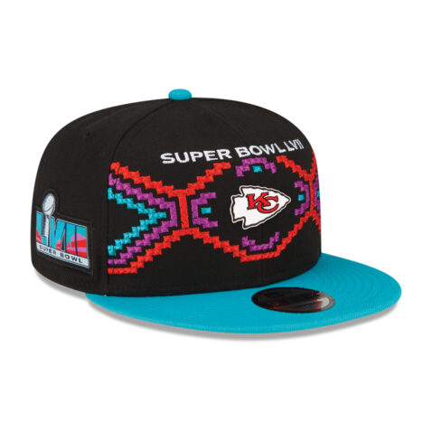 New Era 9Fifty Kansas City Chiefs Super bowl LVII Participation Snapback Turquoise Blue Adjustable Hat Right Front