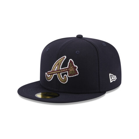 New Era 59Ffity Atlanta Braves Botanical Quickturn Collection Fitted Hat Dark Navy Blue