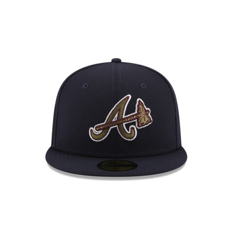 New Era 59Fitfy Atlanta Braves Botanical Quickturn Collection Fitted Hat Dark Navy Blue Front