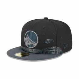 New Era 59Fifty Golden State Warriors Planetary Fitted Hat Black Left Front