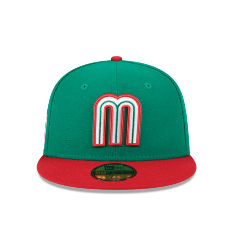 New Era 59Fifty World Baseball Classic 2023 Mexico On Field Fitted Hat Kelly Green Scarlet Red Front