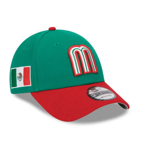 New Era 9Forty World Baseball Classic 2023 Mexico On Field Snapback Hat Kelly Green Scarlet Red Right Front