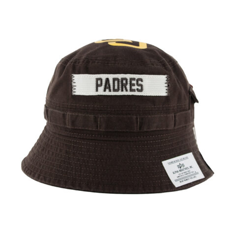 New Era x AIpha Industries San Diego Padres Bucket Hat Burnt Wood Brown Front