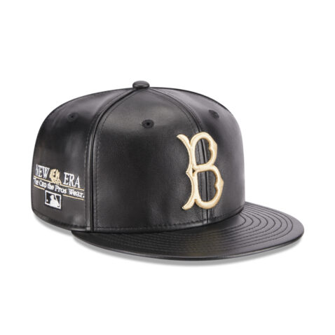 New Era 59Fifty Brooklyn Dodgers Leather Day Fitted Hat Black Right Front