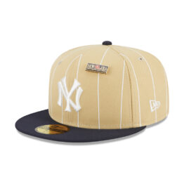 New Era 59Fifty New York Yankees Pinstripe Day Fitted Hat Camel Dark Navy