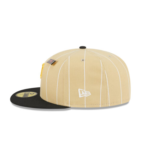 New Era 59Fifty Pittsburgh Pirates Pinstripe Day Fitted Hat Camel Black Left