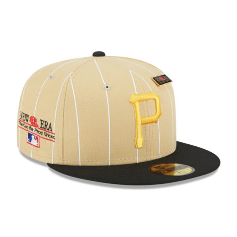 New Era 59Fifty Pittsburgh Pirates Pinstripe Day Fitted Hat Camel Black Right Front