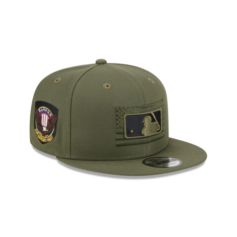 New Era 9Fifty MLB Logo Armed Froces Day 2023 Snapback Hat New Olive Right Front