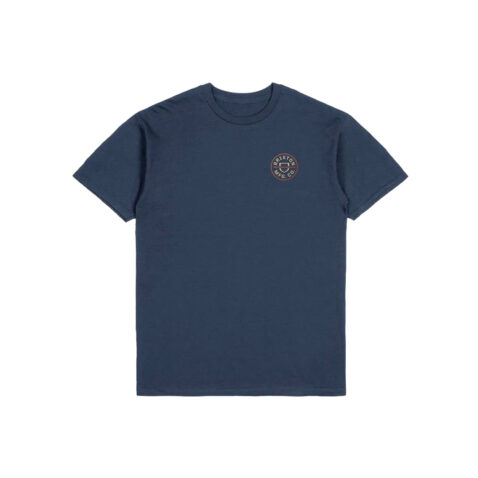 Brixton Crest II Short Sleeve T-Shirt Washed Navy Straw Paradise Orange