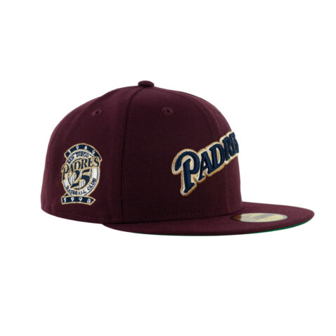 New Era x Billion Creation 59Fifty San Diego Padres Merlot Script Fitted Hat Maroon Red Dark Navy Blue 2