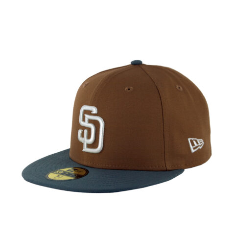 New Era 59Fifty San Diego Padres Two Tone Basic Fitted Hat Light Bronze White Storm Grey Left Side