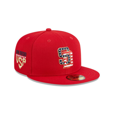 New Era 59Fifty San Diego Padres July 4th 2023 Fitted Hat Scarlet Red