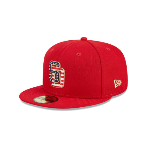 New Era 59Fifty San Diego Padres July 4th 2023 Fitted Hat Scarlet Red Left Front
