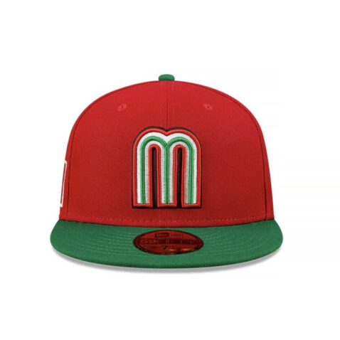 New Era 59Fifty World Baseball Classic 2023 Mexico Road Fitted Hat Scarlet Kelly Green Front