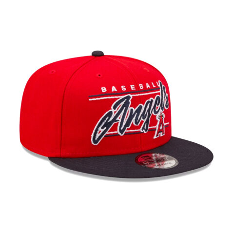 New Era 9Fifty Lons Angeles Angels Team Script Snapback Hat Red Dark Navy Right Front