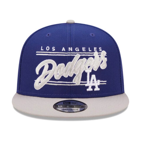 New Era 9Fifty Los Angeles Dodgers Team Script Snapback Hat Royal Blue Grey Front