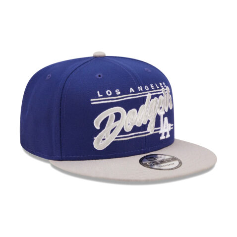 New Era 9Fifty Los Angeles Dodgers Team Script Snapback Hat Royal Blue Grey Right Front